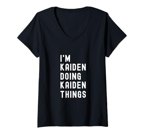 Damen Ich Bin Kaiden, der Kaiden-Dinge TUT T-Shirt mit V-Ausschnitt von Being Kaiden Birthday Name Funny