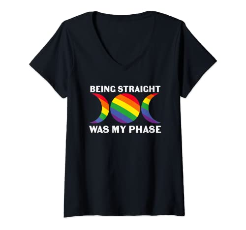 Damen Gerade zu sein war mein Phase LGBT Pride Rainbow T-Shirt mit V-Ausschnitt von Being Straight Was My Phase LGBT Gay Pride Designs
