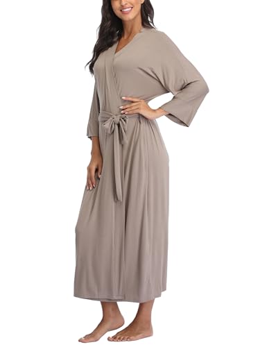 Damen-Bademantel aus Baumwolle, leicht, lang, Kimono-Bademäntel, weich, gestrickt, Nachthemd, Nachtwäsche, Damen, Loungewear, Morgenmantel, Khaki, X-Small-Small von BeingYoung