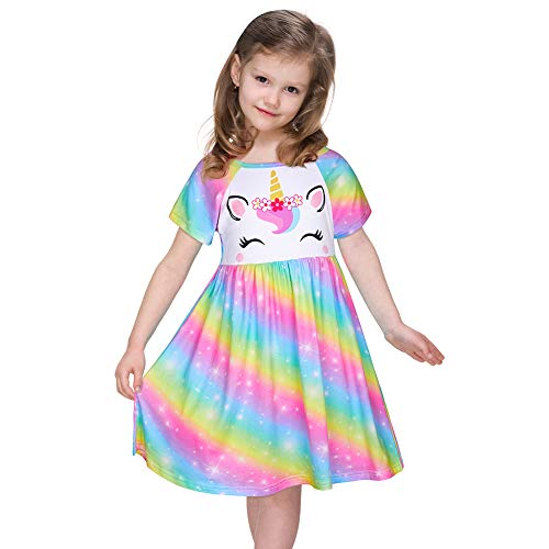 Beinou Girls Nightdress Unicorn Nightgown Princess Sleepwear Night Dress Short Sleeve Nightwear Nightie for Kids von Beinou