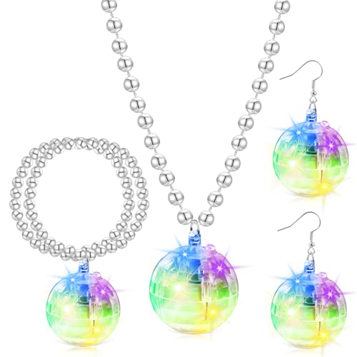 Beipegin LED Halsketten Armbänder Ohrringe Disco Ball Aiscokugel Kostüm 70 80er Jahre Accessoires,Licht Discokugel Schmuck für Karneval Party 70 80 90er von Beipegin