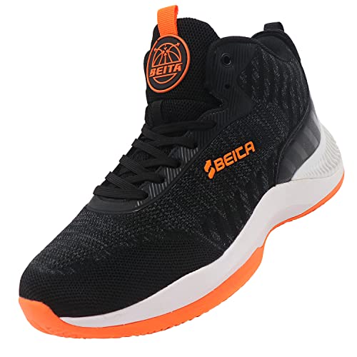 Beita Herren-Basketballschuhe, hohe Oberseite, Tennis-Sneaker, atmungsaktiv, rutschfest, Schwarz / Orange, Größe 44 von Beita