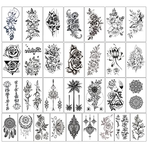 30 bysets temporäre Tattoos für Frauen Blumen Tattoo Aufkleber langlebiges falsches Tattoo Blumenkörperaufkleber für Frauen Mädchen von Beito