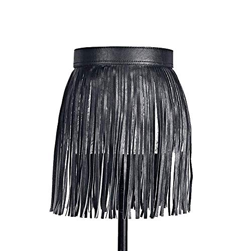 Boho Pu-Leder-röcke Frauen Short-Franse-troddel-Rock Mit Hoher Taille Gürtel-Verein-Partei-Rock Für Female Black Summer Röcke von Beito