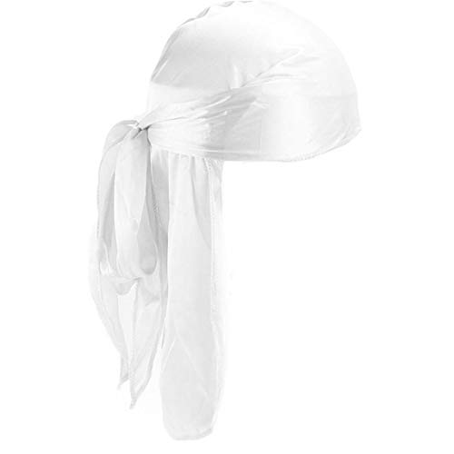 Kopf-Verpackung Für Frauen Männer Polyester Turban Cap Silky Durag Long-Tail-Breite Bügel Headwraps Glatte Dome Pirate Cap Fest Farbe Unisex von Beito