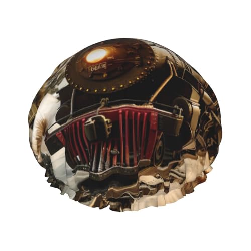 Duschhaube mit Zug- und Eisenbahn-Druck, doppellagig, gefüttert, Duschhauben für Damen, wiederverwendbar von Beivgoxl