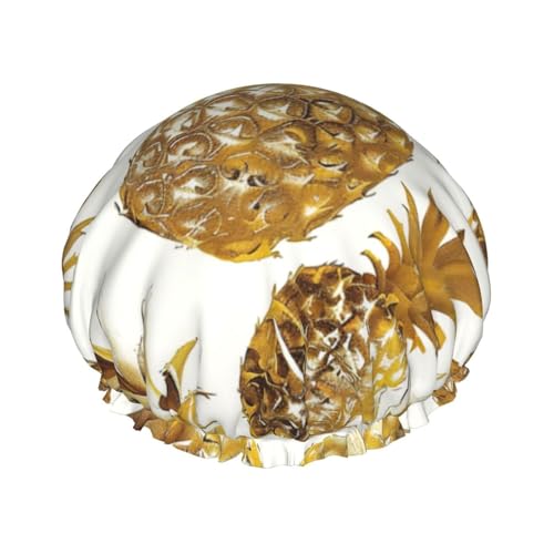 Duschhaube mit goldenem Ananas-Hintergrund, bedruckt, doppellagig, gefüttert, Duschhauben für Frauen, wiederverwendbar Duschhaube mit goldenem Ananas-Hintergrund, bedruckt, doppellagig, gefüttert, Duschhauben für Frauen, wiederverwendbar von Beivgoxl