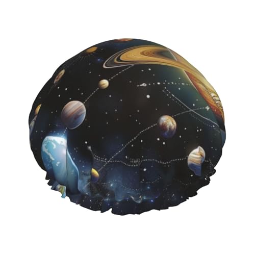 Exploring The Solar System Printed Double Layer Lined Shower Cap,Shower Caps For Women Reusable von Beivgoxl