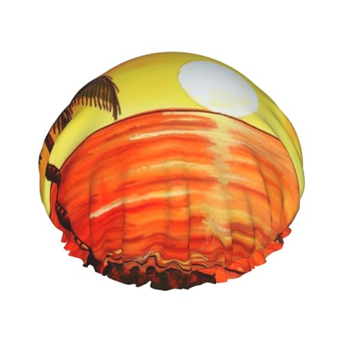 Sunset Palm Tree Printed Double Layer Lined Shower Cap,Shower Caps For Women Reusable von Beivgoxl