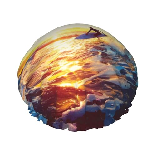 Sunset Sea Surfing Seascape Printed Double Layer Lined Shower Cap,Shower Caps For Women Reusable von Beivgoxl