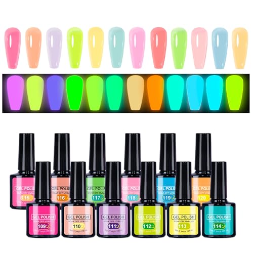 UV Nagellack Fluoreszierende 12 Farben Gel Nagellack Set farbgele Für Gelnägel Leuchtender Glow In The Dark Nagel Gel Nagelsalon farbgele Für Gelnägel LED Gele Nail Polish Für Damen von Beiykhera