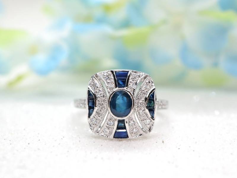 Art Deco Saphir Ring Stil Der 1920Er Jahre, Sterling Silber Oder Weißgold von BejewelledBunny