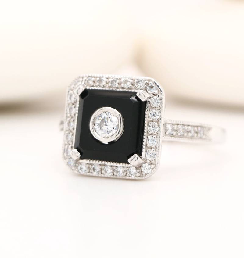 Schwarzer Onyx Sterling Silber Ring 1920Er Jahre Gatsby Design von BejewelledBunny