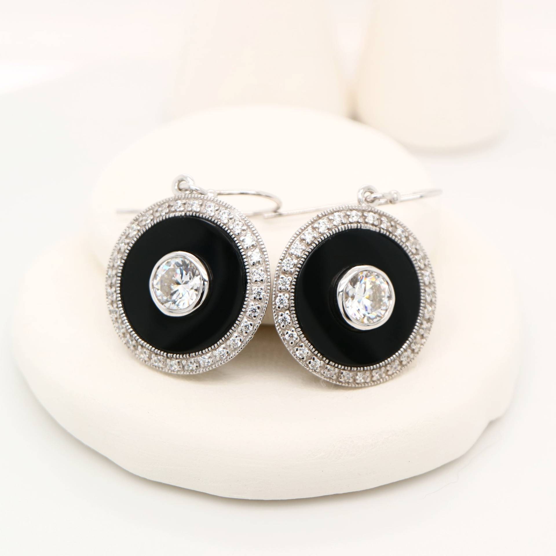 Schwarzer Onyx Sterlingsilber Tropfen Ohrringe Art Deco Gatsby Stil von BejewelledBunny