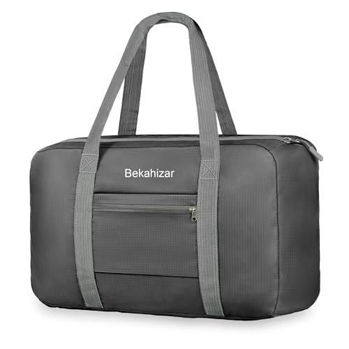 Bekahizar Handgepäck Tasche für Easyjet Flugzeug 45x36x20cm Klein Reisetasche 25L Faltbare Weekender Sporttasche Carry on Cabin Bag für Damen Herren (schwarz) von Bekahizar