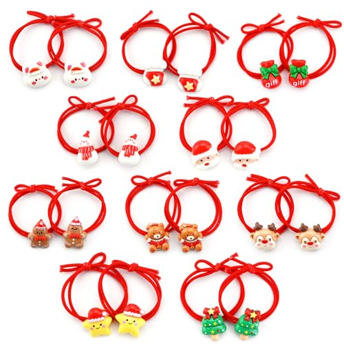 Bekecidi 10 Stück Elastische Weihnachts Haargummis, Lustige Weihnachts Haarbänder, Pferdeschwanzhalter mit Weihnachtsbaum Weihnachtsmann Elch Muster für Mädchen und Kleinkinder von Bekecidi