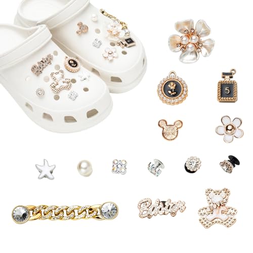 Bekecidi 15 Stück Goldene Schuh Charms, Bling Schuhanhänger Dekoration Schmuck Design, Schuh Accessoires Charms Schuh Charms Anstecker für Erwachsene Frauen Kinder Mädchen DIY Geschenke (B) von Bekecidi