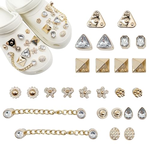 Bekecidi 26 Stück Goldene Schuh Charms, Bling Schuhanhänger Dekoration Schmuck Design, Schuh Accessoires Charms Anstecker für Erwachsene Frauen Kinder Mädchen DIY Geschenke (D) von Bekecidi