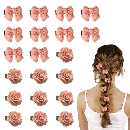 Bekecidi 20 Stück Haarspangen: Mini-Haarspangen mit Schleife, Haarspangen, Mini-Clips mit rosa Kamelien, Haarschmuck für Frauen und Mädchen von Bekecidi