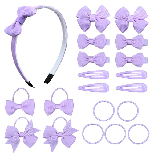 Bekecidi 20 Teiliges Schleifen Haar Accessoires Set, Schleife Haarnadel Schleife Haarspangen Schleife Gummiband Schleife Stirnband für Mädchen und Kinder (Lila) von Bekecidi