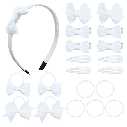 Bekecidi 20 Teiliges Schleifen Haar Accessoires Set, Schleife Haarnadel Schleife Haarspangen Schleife Gummiband Schleife Stirnband für Mädchen und Kinder (Weiß) von Bekecidi