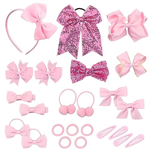 Bekecidi 24 Stück Haarschmuck für Mädchen Rosa Schleife Haarspangen Elastische Haarbänder Schleife Stirnband Band Haarspangen Haargummis Haarschmuck für Kinder Mädchen Weihnachten Geburtstag Geschenk von Bekecidi