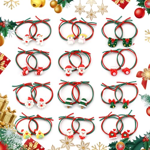 Bekecidi 24 Stück Süße Weihnachts Haargummis, Elastische Weihnachts Haarbänder, Pferdeschwanzhalter mit Weihnachtsbaum-Weihnachtsmann Muster, Haar Accessoires für Mädchen und von Bekecidi