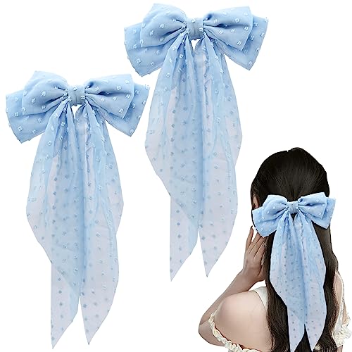 Bekecidi 2er-Pack Haarspange mit Schleife, Haarschleifen für Frauen Einfarbig Schleife, Haarnadel Langes Band Schleife Haarspangen Einfaches Haarverschluss-Zubehör für Frauen und Mädchen (hellblau) von Bekecidi