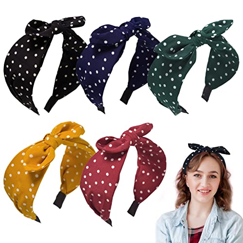 Bekecidi 5 STÜCKE Polka Dot Broad Side Bow Stirnband Einfacher Stil Haarband Haarschmuck für Frauen, Mädchen und Kinder (5 Farben) von Bekecidi