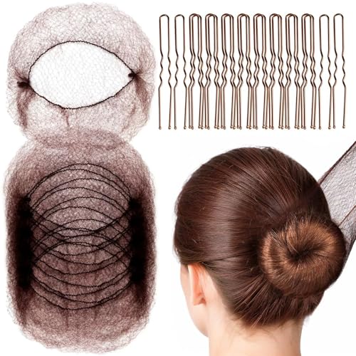 Bekecidi Unsichtbares Elastisches Haarnetz und U-förmiges Haarspangen Set, Inklusive 40 U-förmigen Spangen und 20 Unsichtbaren Haarnetzen Haarknoten Haar-Accessoires für Frauen Mädchen von Bekecidi