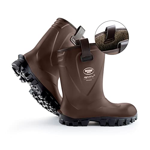 Riglite X Winterstiefel für Herren und Damen gefüttert und wasserdicht mit Stahlkappe und Stahlsohle, rutschfest, leichte Arbeitsstiefel für Landwirtschaft und Industrie, braun, EU 45 von Bekina
