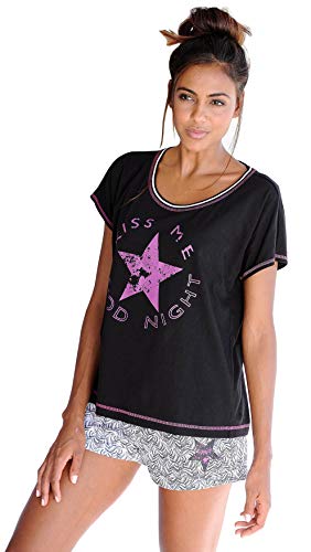 Bekleidung Buffalo Damen Shorty Pyjama kurz Kiss me Good Night (Schwarz, 32-34) von Bekleidung