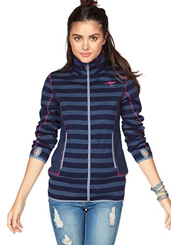 Bekleidung Kangaroos Damen Strickfleecejacke Strickjacke Fleecejacke Streifen (blau melange, 32-34) von Bekleidung