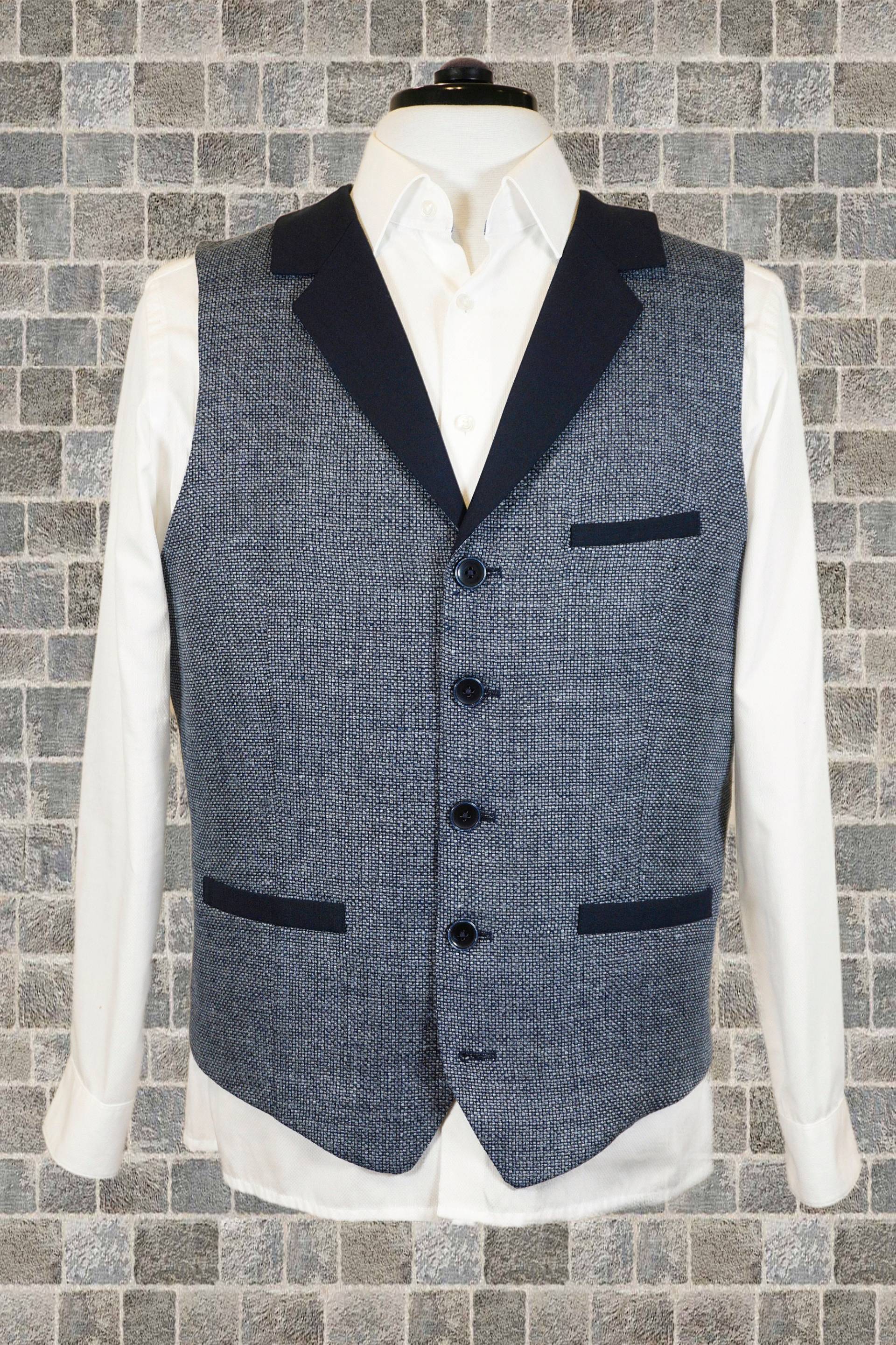 Herrenweste Arian, Blau Leinenstruktur von BekleidungGermany
