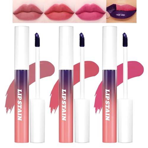 3 Farben Lip Stain Peel Off Set, Langlebiger Lip Tint Peel Off Matter Lippgloss, Lip Tattoo Peel Off Wasserdichter, Lip Tint Fleck Antihaft Cup Peel Off Lippenstift für Frauen von Bekoeen