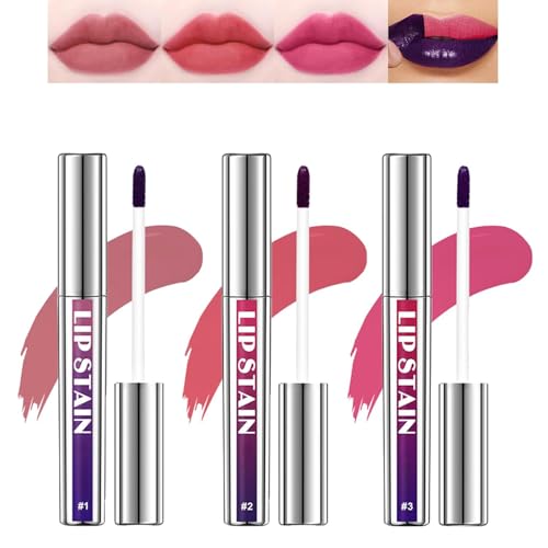 3PCS Peel Off Lip Stain Lip Tint, Matte Finish Peel Off Lip Liner Stain, Long-lasting Non-sticky Lip Tint Peel Off, Matte Liquid Lippenstift Nude Lip Gloss Wasserdichter Lip Tattoo Peel Off für Frauen von Bekoeen