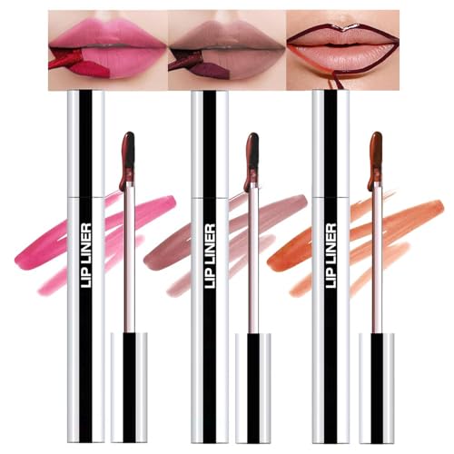 3Pcs Peel Off Lip Liner, Lip Stain Peel Off, Langlebiger Lipliner Tattoo, Matte Liquid Lippenstift Nude Lip Gloss Wasserdichter Lip Tint Peel Off Antihaft Cup für Frauen von Bekoeen