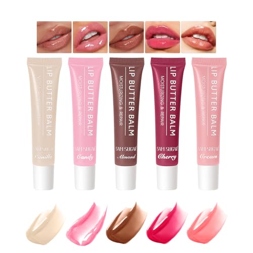 5 Farben Lip Jam Hydrating Lip Gloss Set, Lipgloss Langanhaltend Glossy, Lippgloss Plumping Tinted Lip Balm, Natürlicher Glänzender Lippenstift Set, für Frauen und Mädchen von Bekoeen