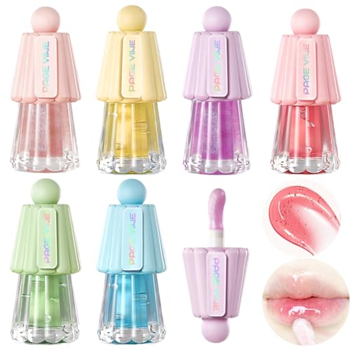 6 Farben Lip Jam Lip Stain Set, Lip Tint Flüssiger Lippenstift Hydrating Lipgloss, Jelly Lip Oil Langhaftender Feuchtigkeitsspendender Lip Gloss von Bekoeen