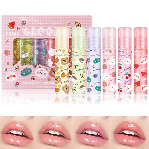 6Stück Roll On Lipgloss Set, Fruchtige Aromen Rolling Ball Lippenöl, Pflegender Lip Glow Oil Für Trockene Lippen, Clear Lip Gloss Lippenbalsam Moisturizing Lip Balm von Bekoeen