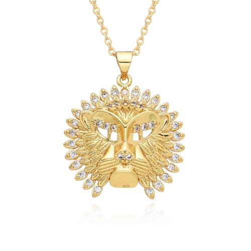 Belachick Gedenken Halskette Ketten Schmuck Herren Frauen Anhänger Necklace Löwenkopf Anhänger Halskette Für Herren Hip-Hop Halskette E337 von Belachick