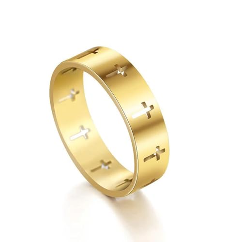 Belachick Klassisch Ring Ringe Damen Bijouterie Herren Einfach Kreativ Hohlkreuz Ring Religiöser Glaube Frauen Paar Kirche Verlobung Party 13 Goldfarbe von Belachick