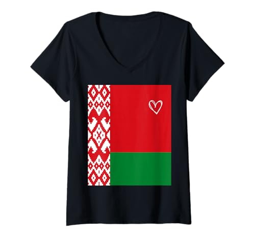 Damen Weißrussland-Flagge Weißrussen Herz Stolzer Erbe Nationalfeiertag T-Shirt mit V-Ausschnitt von Belarus Flag Belarusians National Day Gifts Idea