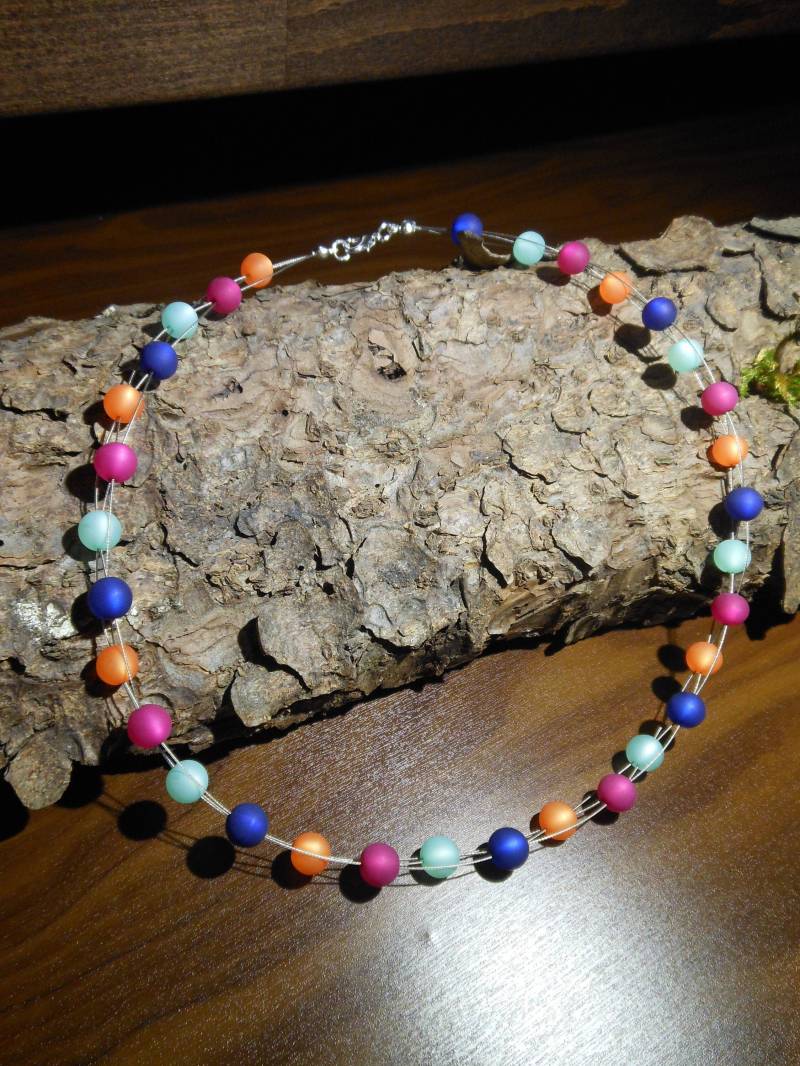 3-Reihige Blau Orange Rosa Polariskette Polaris Kette Halskette von BelasPerlenparadies