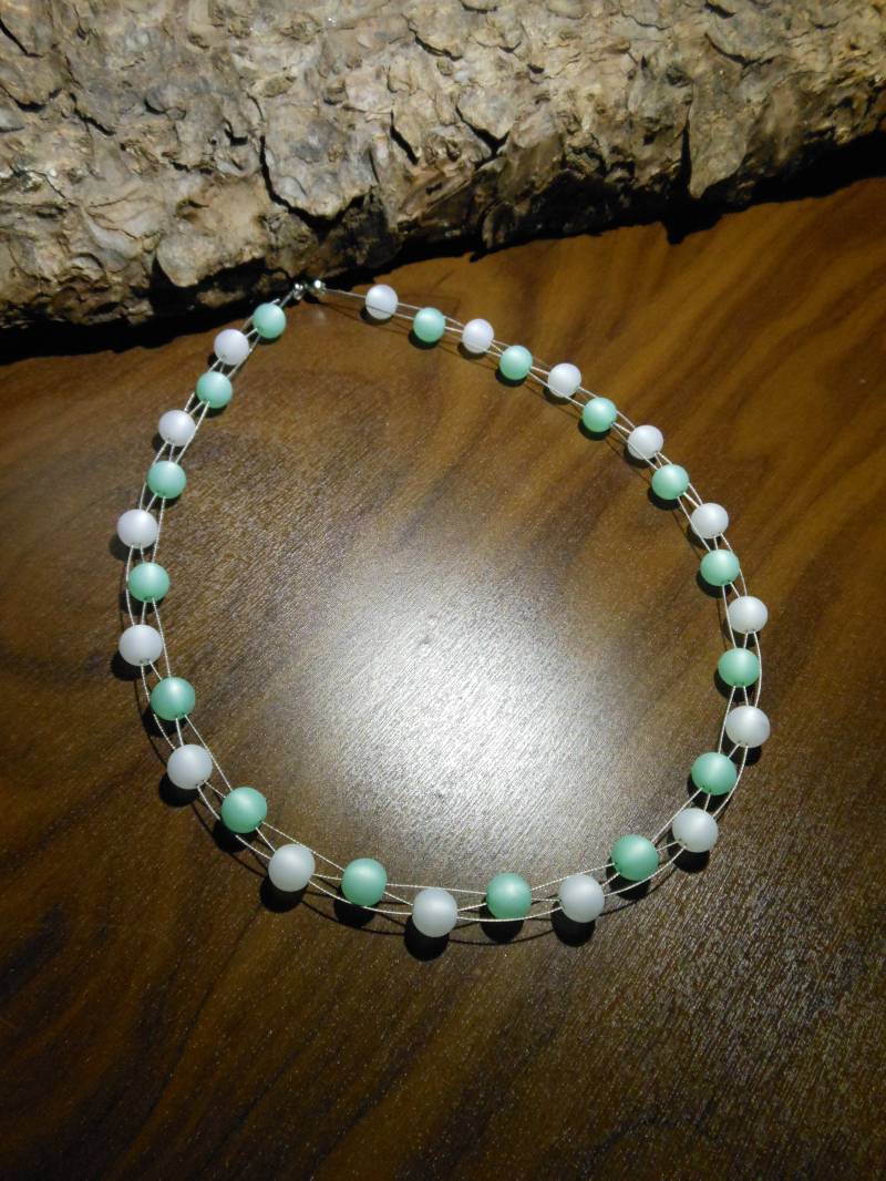 3-Reihige Weiß Mint Polariskette Polaris Kette Halskette von BelasPerlenparadies