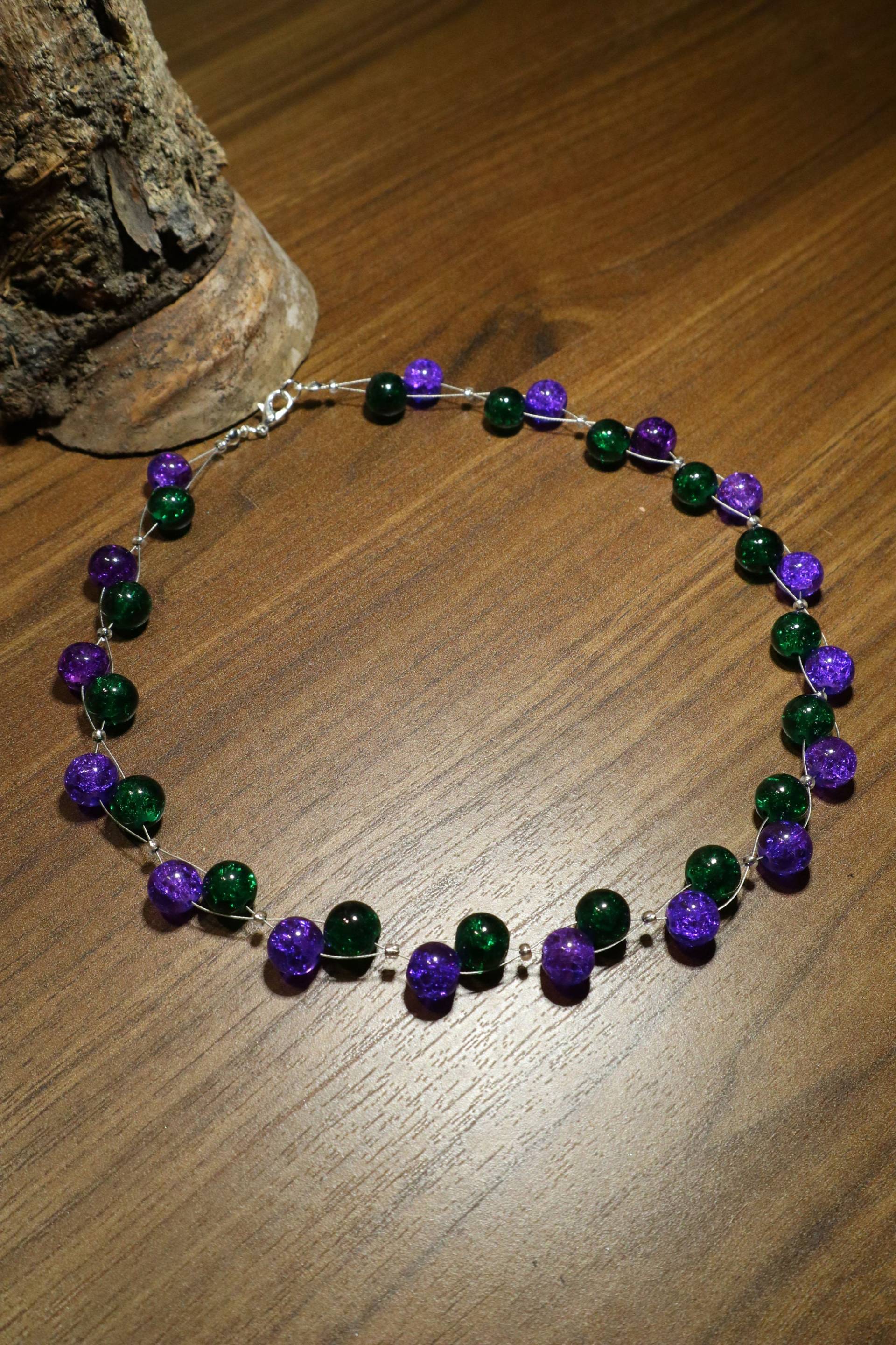 Glaskette Lila Dunkelgrün Halskette Glas Perlen Kette Glasperlen Bunt Glaskette Lila Dunkelgrün Halskette Glas Perlen Kette Glasperlen Bunt von BelasPerlenparadies