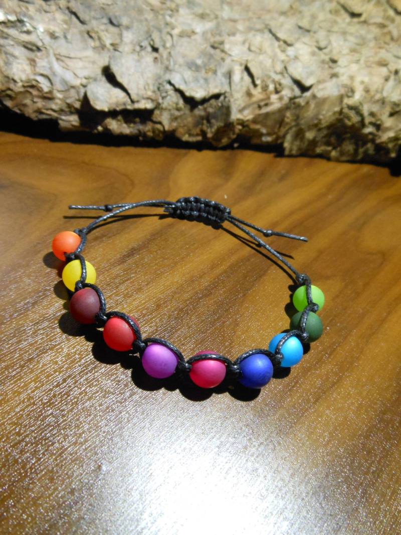 Perlenarmband Polarisarmband 3-Reihig Geflochten Polaris Armband Regenbogen Bunt von BelasPerlenparadies