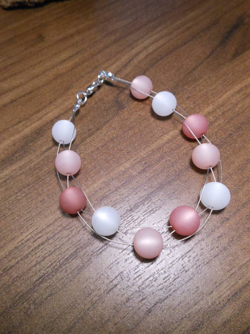 Perlenarmband Polarisarmband 3-Reihig Polaris Armband Rosy Weiss von BelasPerlenparadies