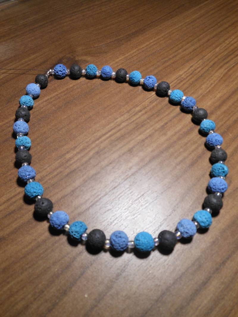 Perlenkette 1-Reihige Blau Schwarz Lavakette Polaris Kette Halskette von BelasPerlenparadies