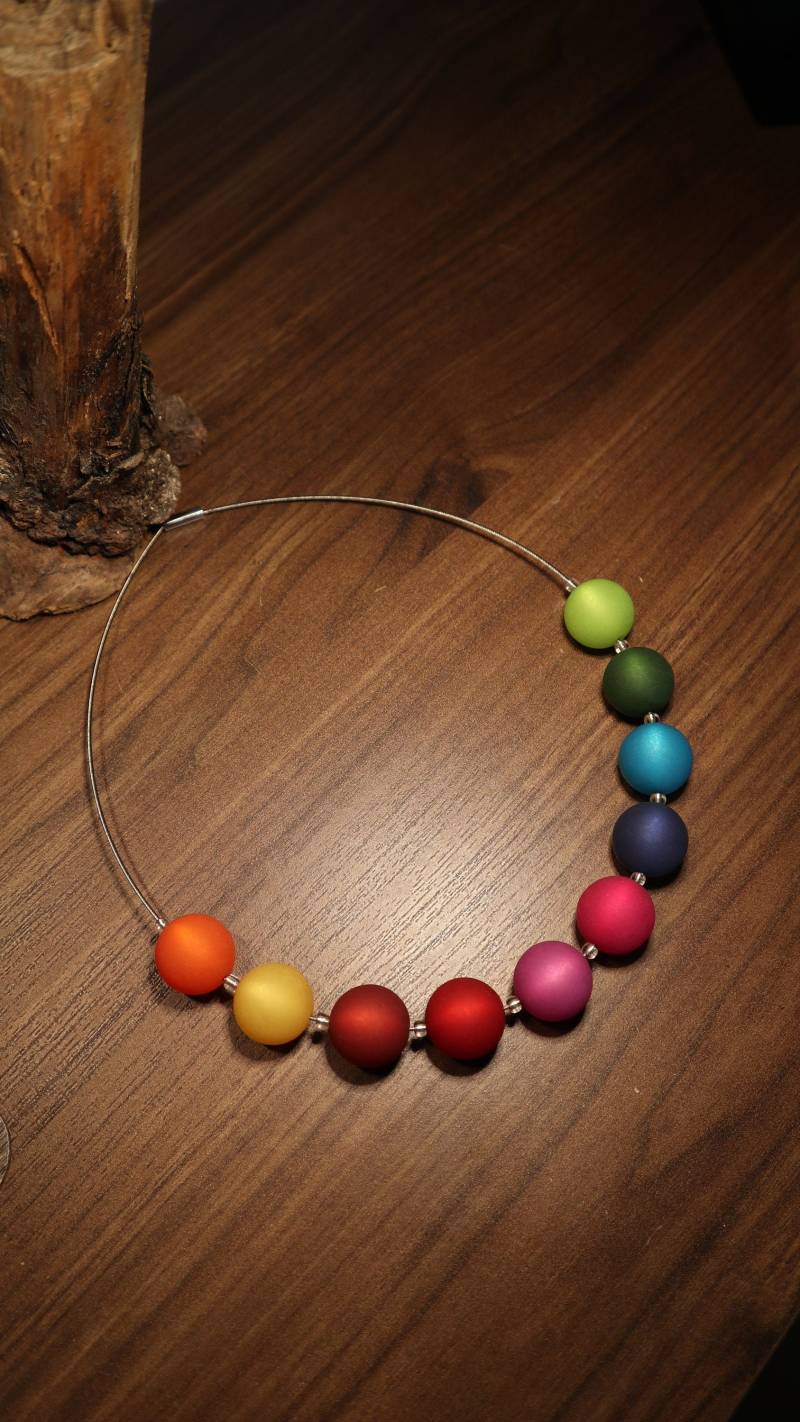 Perlenkette 1-Reihige Regenbogen Polariskette Polaris Kette Halskette 20 Mm Blau Rot Grün Orange Gelb Bunt von BelasPerlenparadies